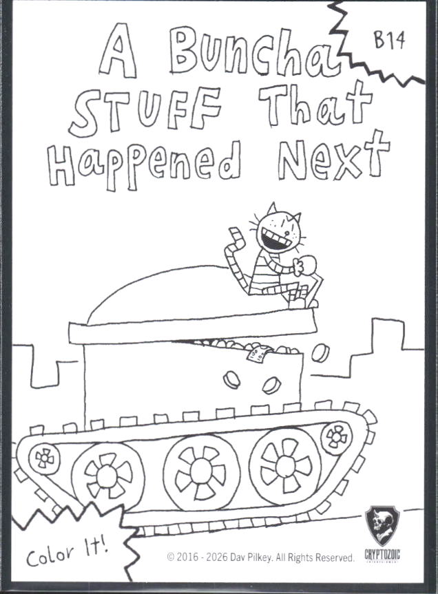 2026 Cryptozoic Dog Man Playpaks: Series 1 #B14 A Buncha Stuff That Happened Next Base/Color It - baksida