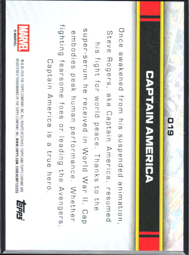2026 Topps Chrome Marvel Comics #19 Captain America - baksida