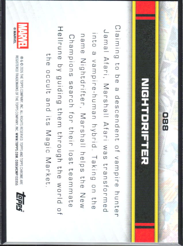 2026 Topps Chrome Marvel Comics #88 Nightdrifter - baksida