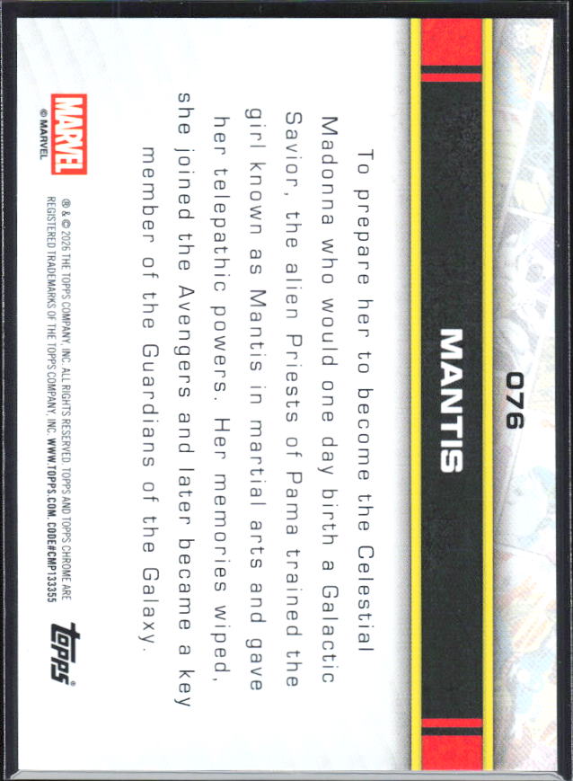2026 Topps Chrome Marvel Comics #76 Mantis - baksida