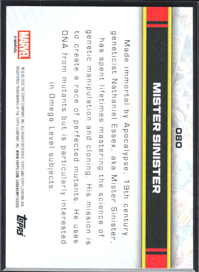 2026 Topps Chrome Marvel Comics #80 Mister Sinister - baksida