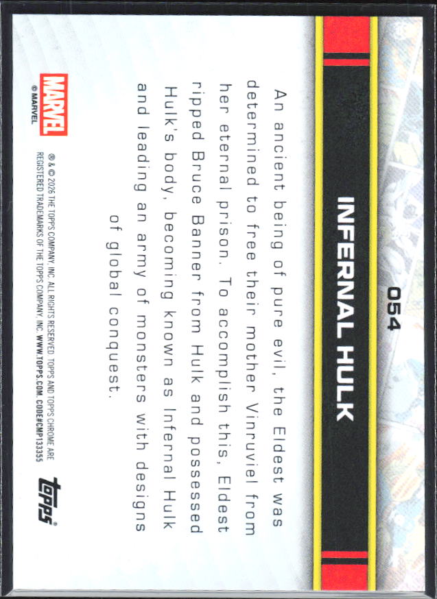2026 Topps Chrome Marvel Comics #54 Infernal Hulk - baksida