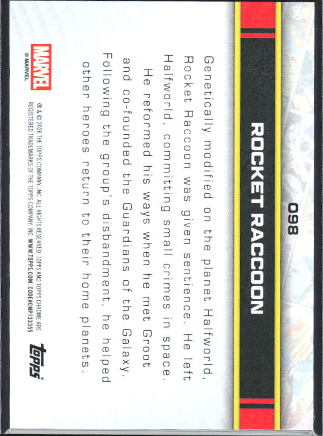 2026 Topps Chrome Marvel Comics #98 Rocket Raccoon - baksida