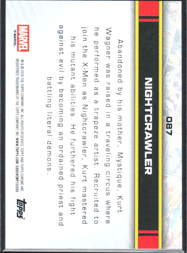 2026 Topps Chrome Marvel Comics #87 Nightcrawler - baksida