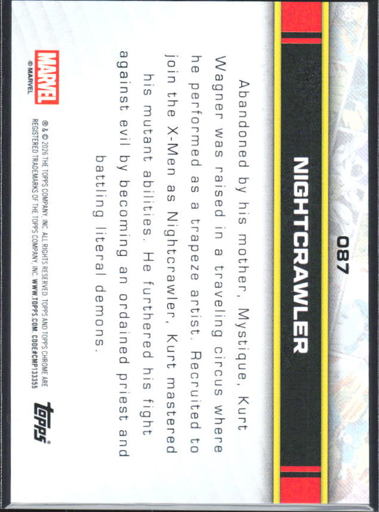 2026 Topps Chrome Marvel Comics #87 Nightcrawler - baksida