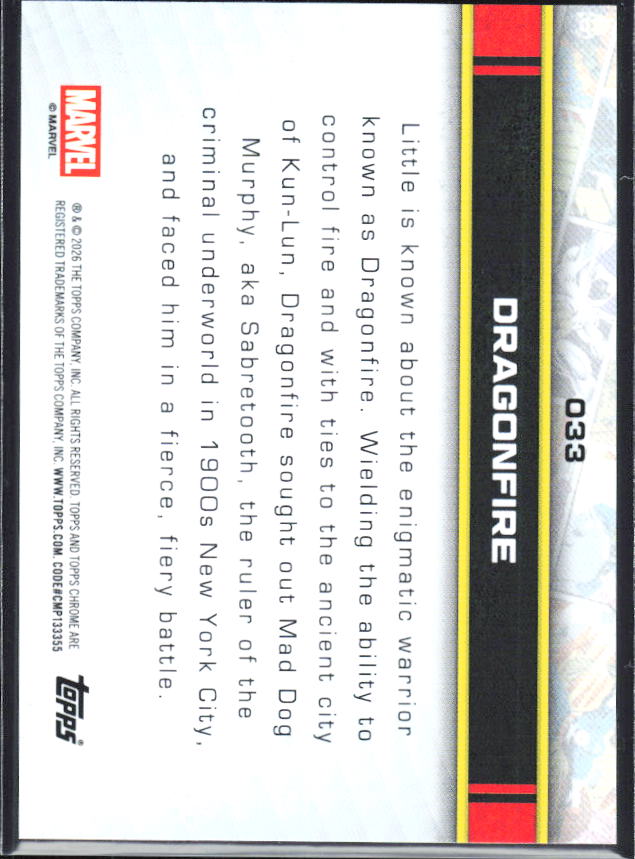 2026 Topps Chrome Marvel Comics #33 Dragonfire - baksida