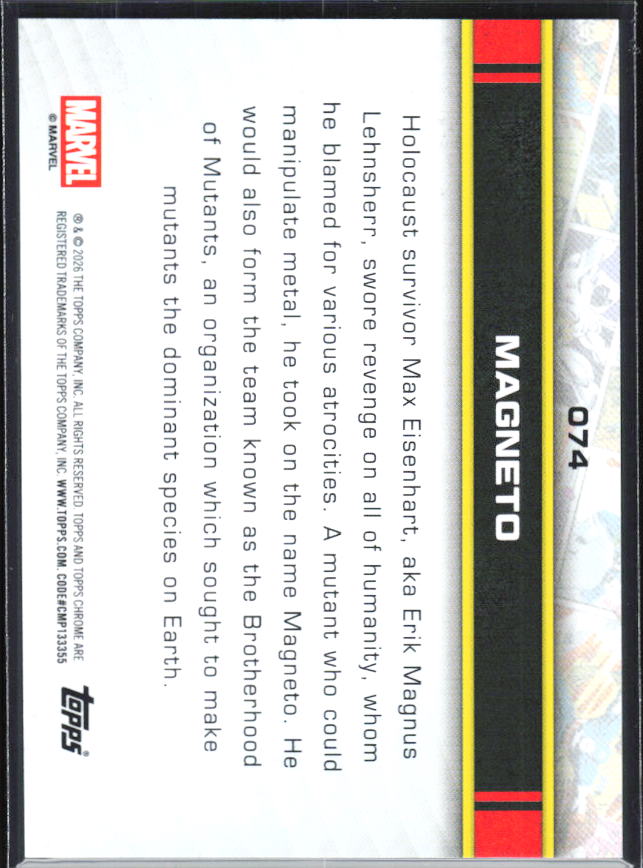 2026 Topps Chrome Marvel Comics #74 Magneto - baksida