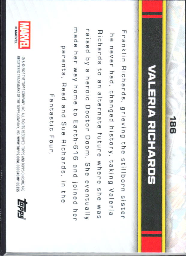 2026 Topps Chrome Marvel Comics #186 Valeria Richards - baksida