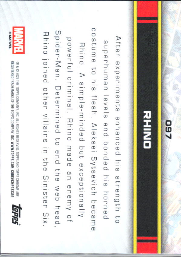 2026 Topps Chrome Marvel Comics #97 Rhino - baksida