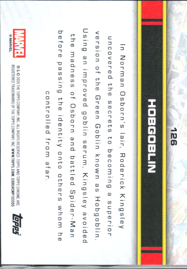 2026 Topps Chrome Marvel Comics #126 Hobgoblin - baksida