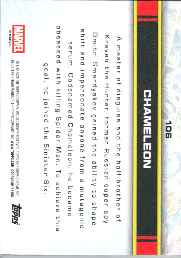 2026 Topps Chrome Marvel Comics #106 Chameleon - baksida