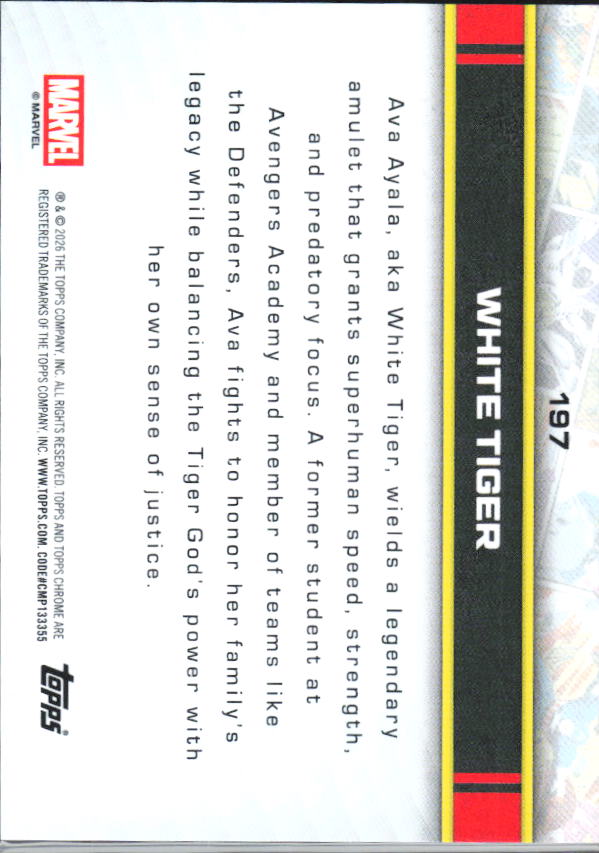 2026 Topps Chrome Marvel Comics #197 White Tiger - baksida
