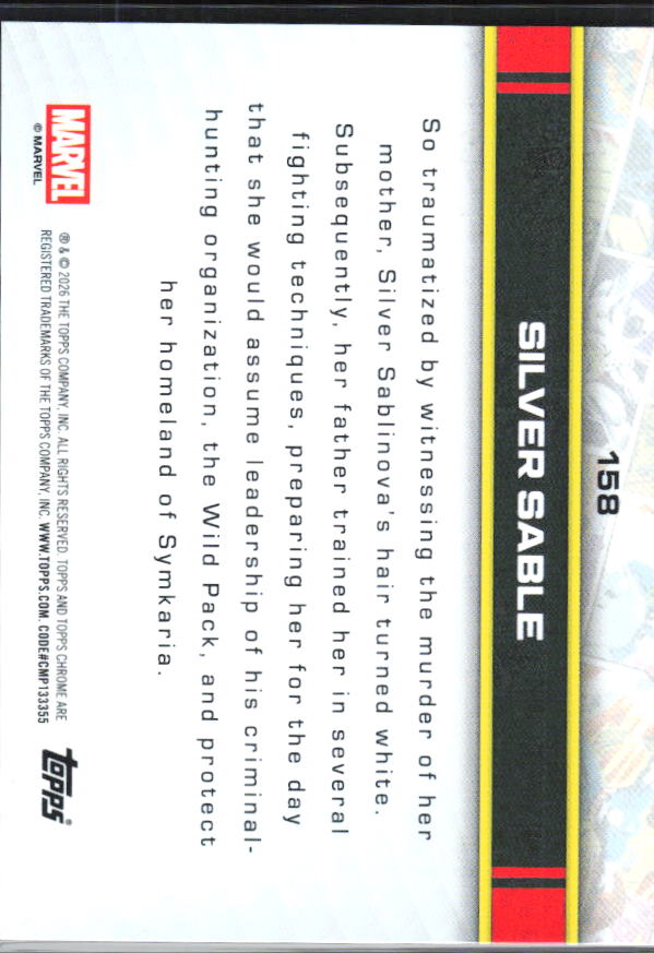 2026 Topps Chrome Marvel Comics #158 Silver Sable - baksida