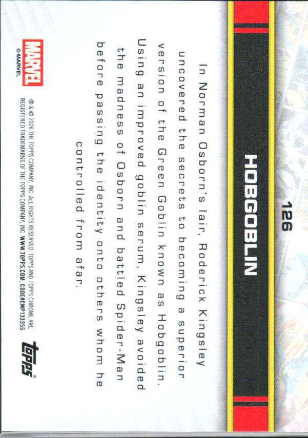 2026 Topps Chrome Marvel Comics #126 Hobgoblin - baksida