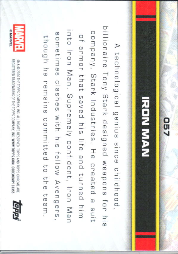 2026 Topps Chrome Marvel Comics #57 Iron Man - baksida