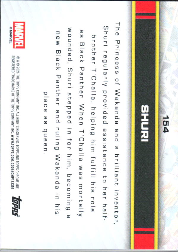 2026 Topps Chrome Marvel Comics #154 Shuri - baksida