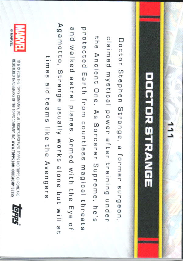 2026 Topps Chrome Marvel Comics #111 Doctor Strange - baksida