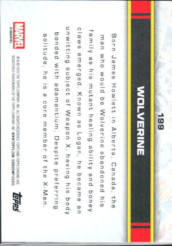 2026 Topps Chrome Marvel Comics #199 Wolverine - baksida