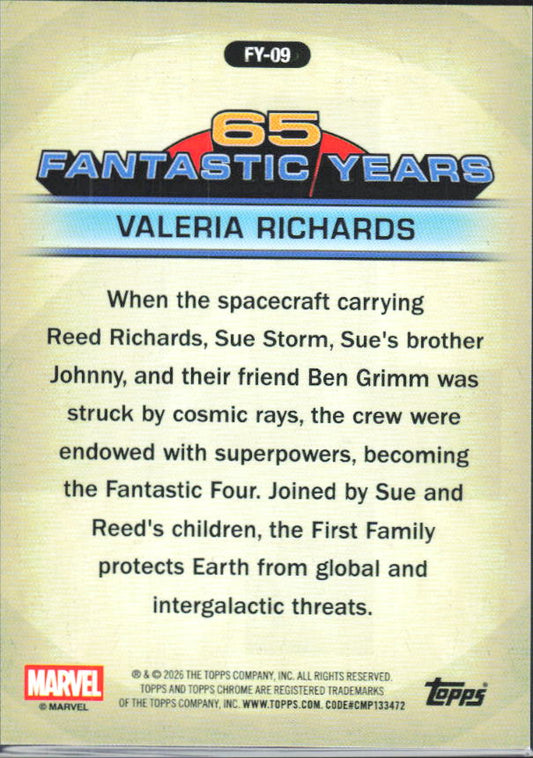 2026 Topps Chrome Marvel Comics #FY-09 Valeria Richards 65 Fantastic Years - baksida