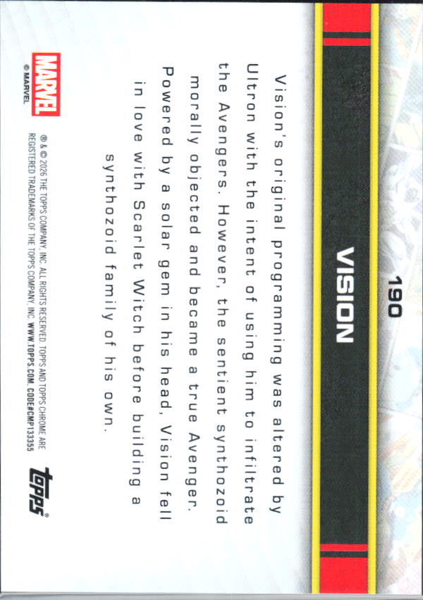 2026 Topps Chrome Marvel Comics #190 Vision - baksida