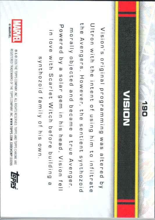 2026 Topps Chrome Marvel Comics #190 Vision - baksida