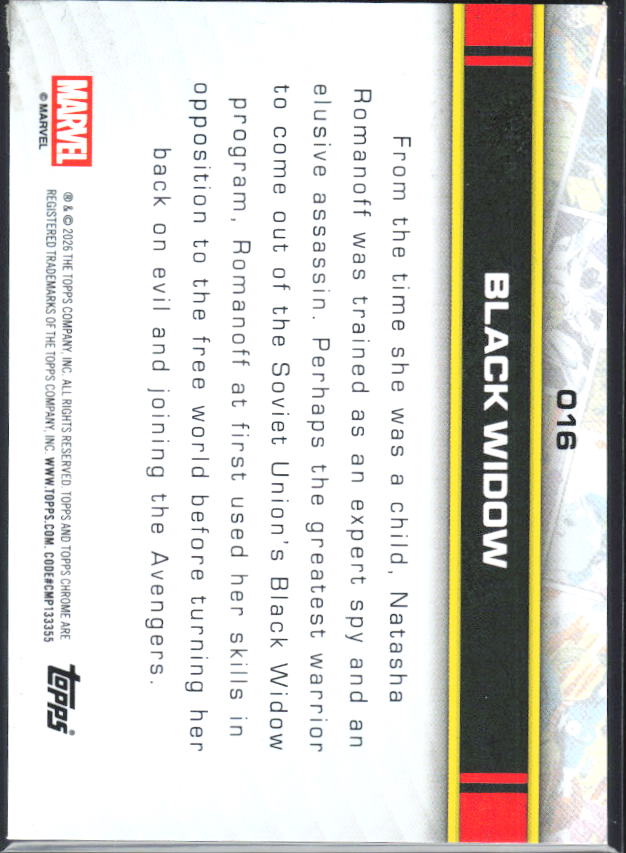 2026 Topps Chrome Marvel Comics #16 Black Widow - baksida
