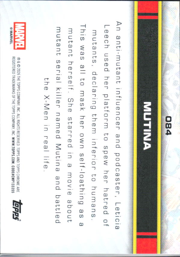 2026 Topps Chrome Marvel Comics #84 Mutina - baksida