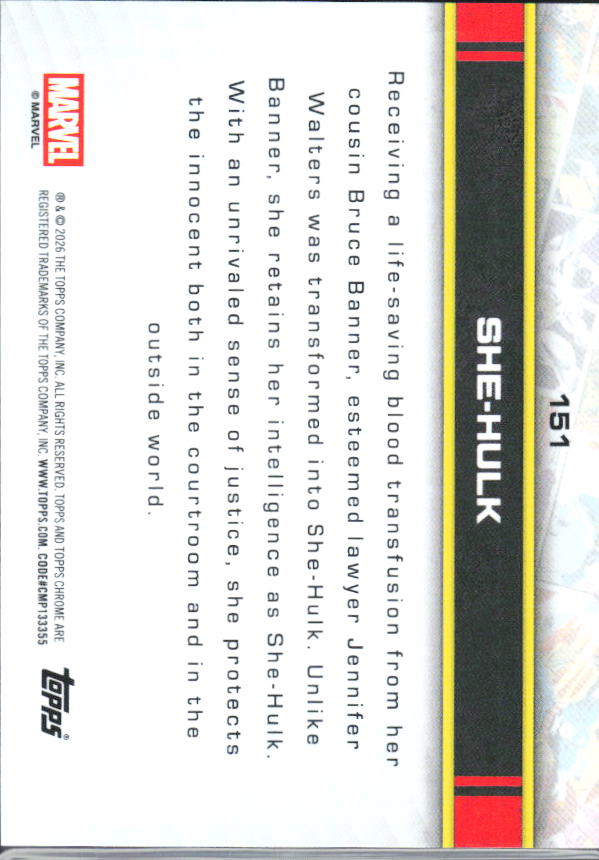 2026 Topps Chrome Marvel Comics #151 She-Hulk - baksida