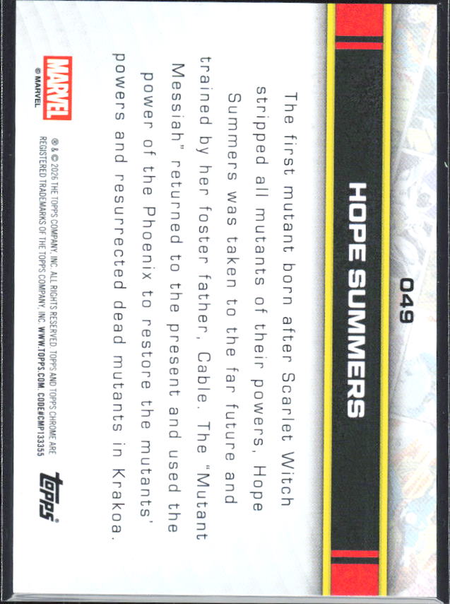 2026 Topps Chrome Marvel Comics #49 Hope Summers - baksida