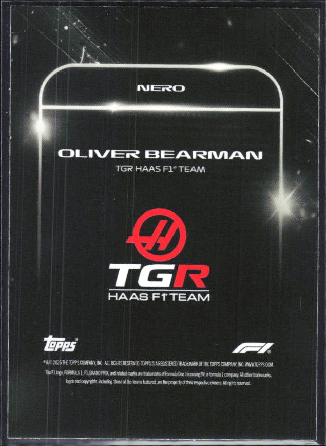 2026 Topps Formula 1 Lights Out Nero Oliver Bearman - baksida