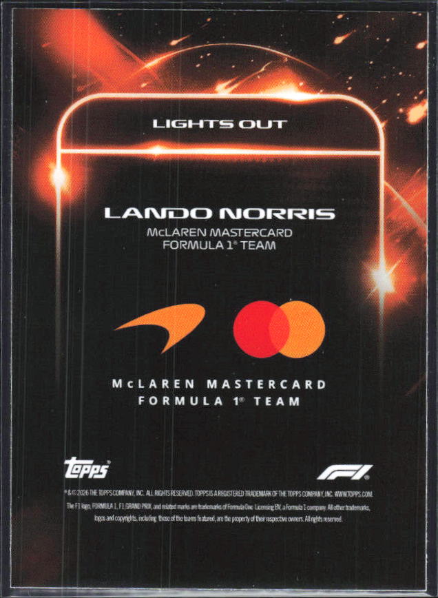 2026 Topps Formula 1 Lights Out Lights Out Lando Norris - baksida