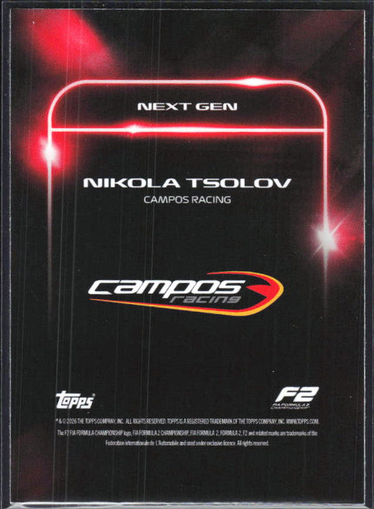 2026 Topps Formula 1 Lights Out Next Gen Nikola Tsolov - baksida