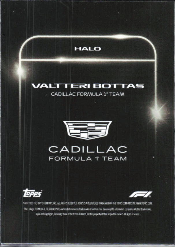 2026 Topps Formula 1 Lights Out Halo Valtteri Bottas - baksida