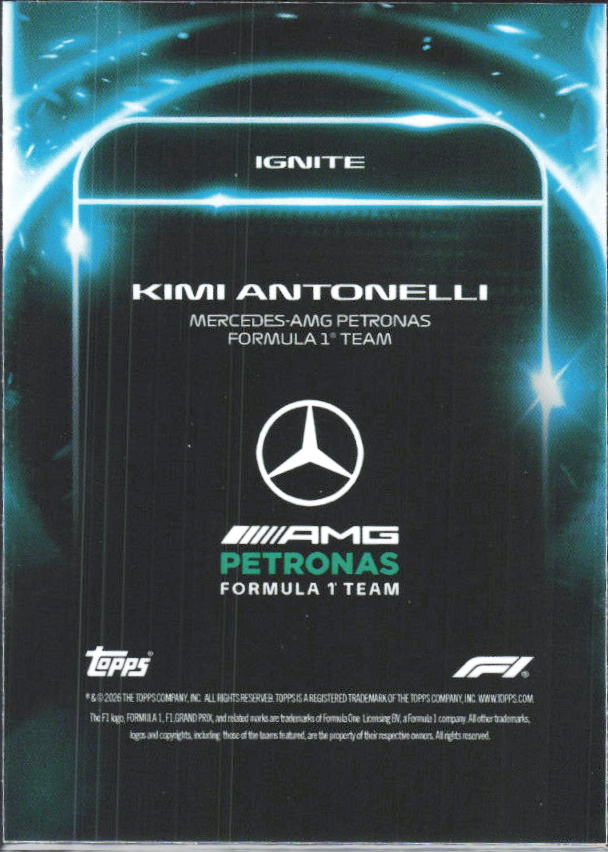 2026 Topps Formula 1 Lights Out Ignite Kimi Antonelli - baksida