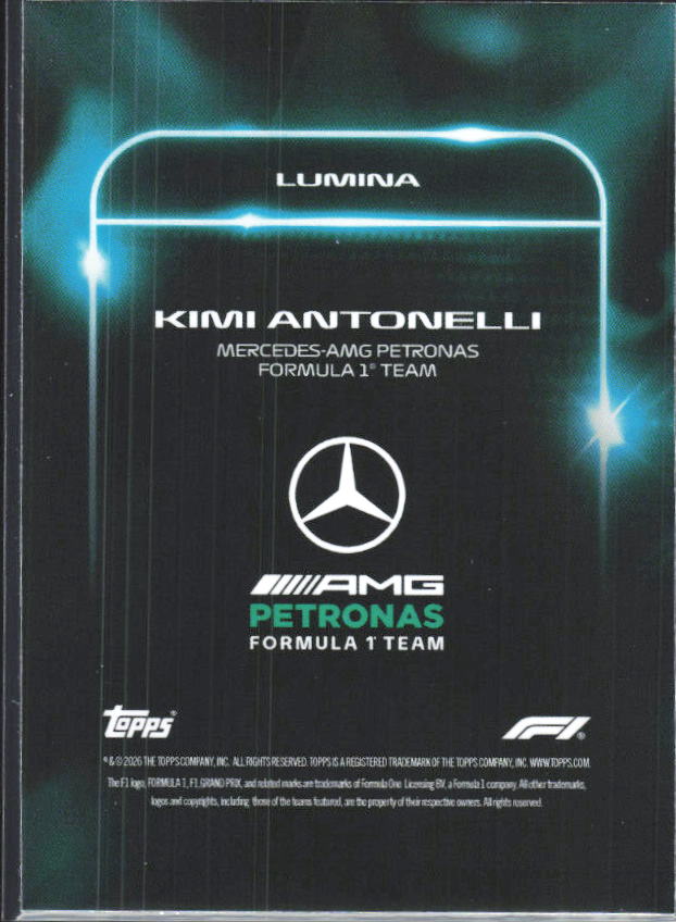2026 Topps Formula 1 Lights Out Lumina Kimi Antonelli - baksida