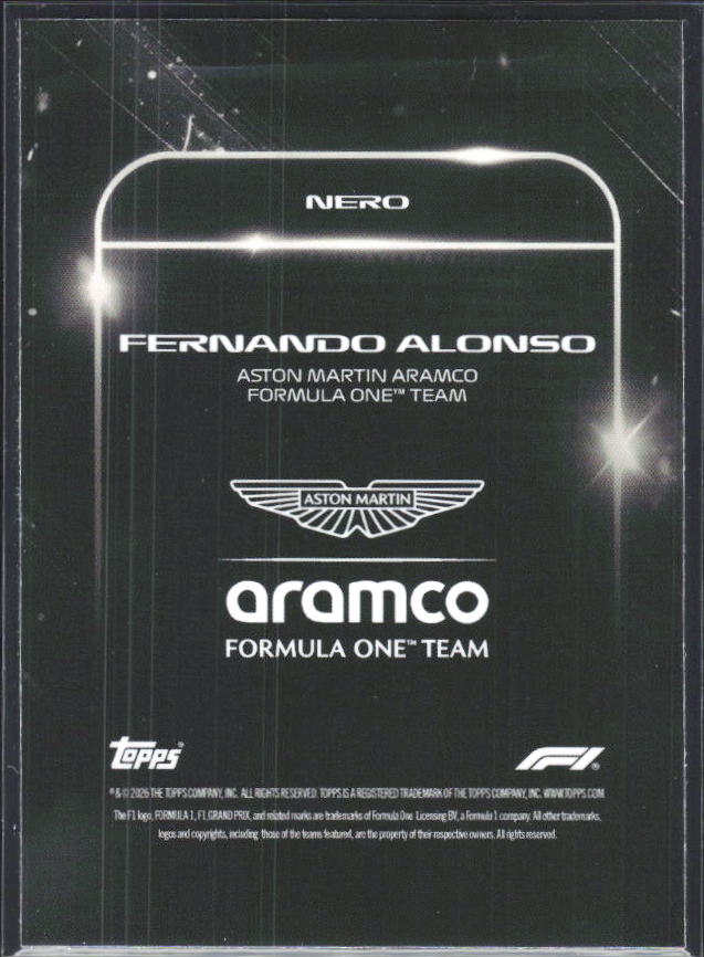 2026 Topps Formula 1 Lights Out Nero Fernando Alonso - baksida