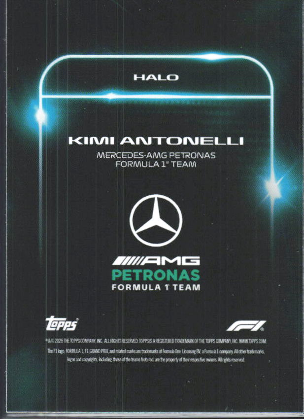 2026 Topps Formula 1 Lights Out Halo Kimi Antonelli - baksida
