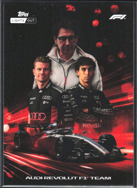 2026 Topps Formula 1 Lights Out Powertrain Mattia Binotto / Nico Hülkenberg / Gabriel Bortoleto - framsida