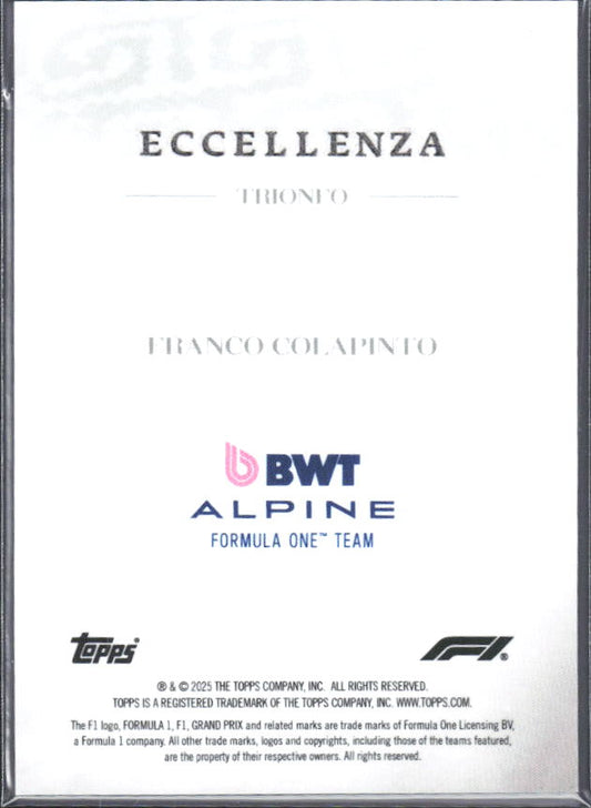 2025 Topps Formula 1 Eccellenza Trionfo Franco Colapinto - baksida