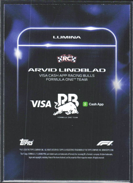 2026 Topps Formula 1 Lights Out Lumina Arvid Lindblad - baksida