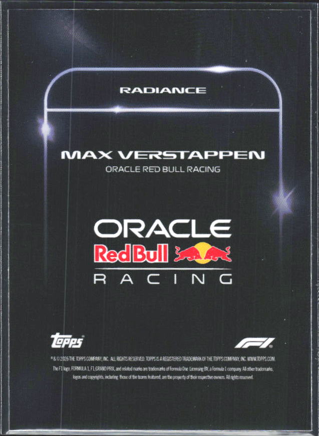 2026 Topps Formula 1 Lights Out Radiance Max Verstappen - baksida