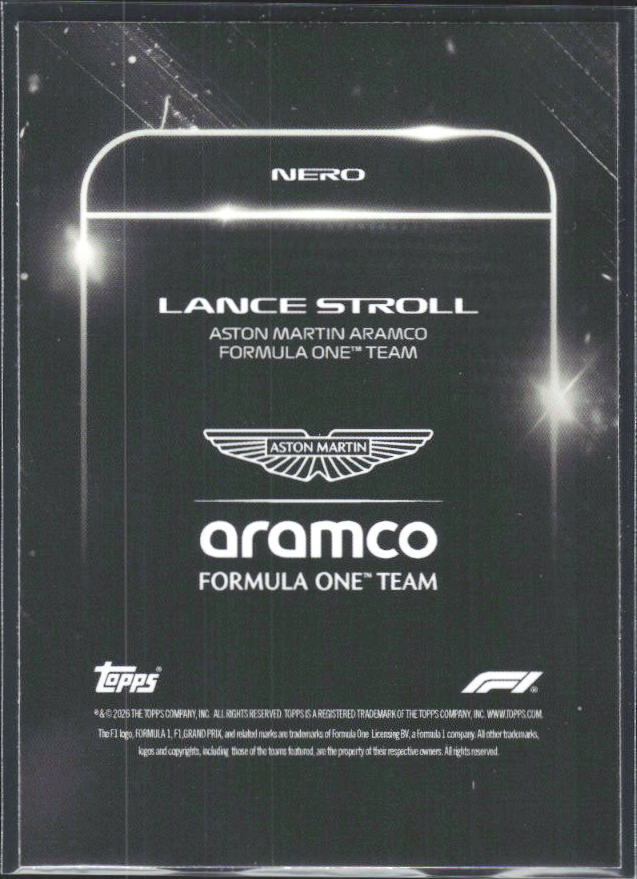 2026 Topps Formula 1 Lights Out Nero Lance Stroll - baksida