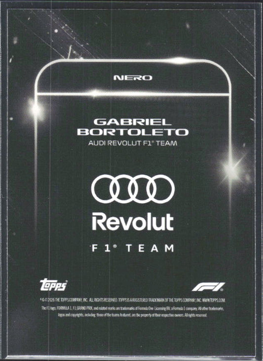2026 Topps Formula 1 Lights Out Nero Gabriel Bortoleto - baksida