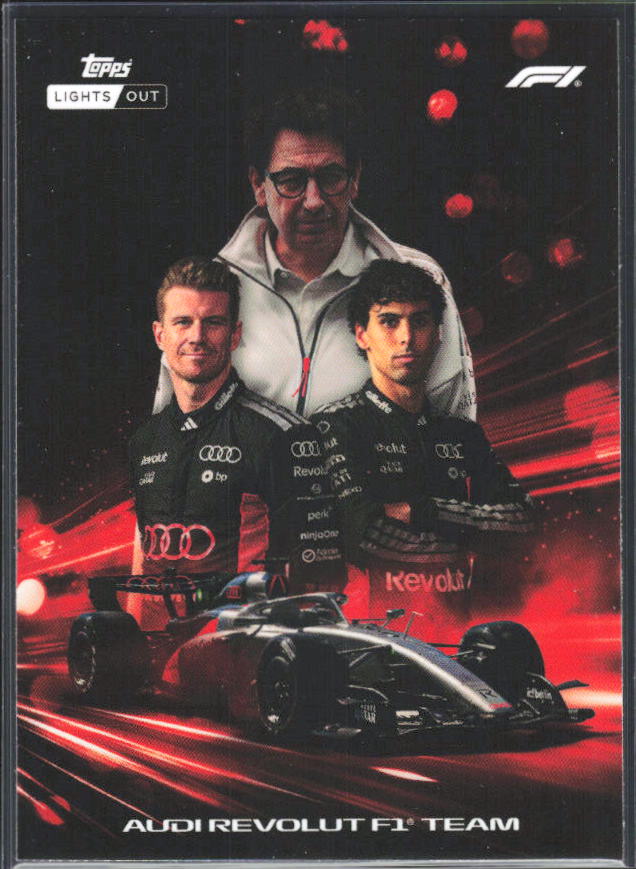2026 Topps Formula 1 Lights Out Powertrain Mattia Binotto / Nico Hülkenberg / Gabriel Bortoleto - framsida