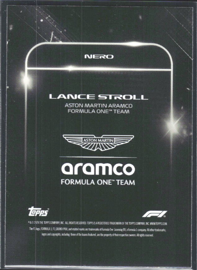 2026 Topps Formula 1 Lights Out Nero Lance Stroll - baksida