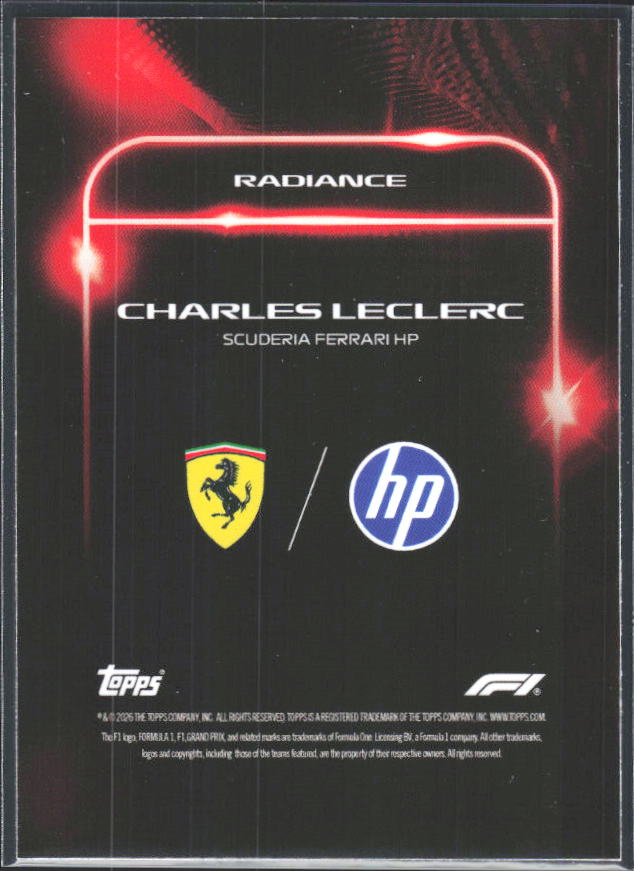 2026 Topps Formula 1 Lights Out Radiance Charles Leclerc - baksida
