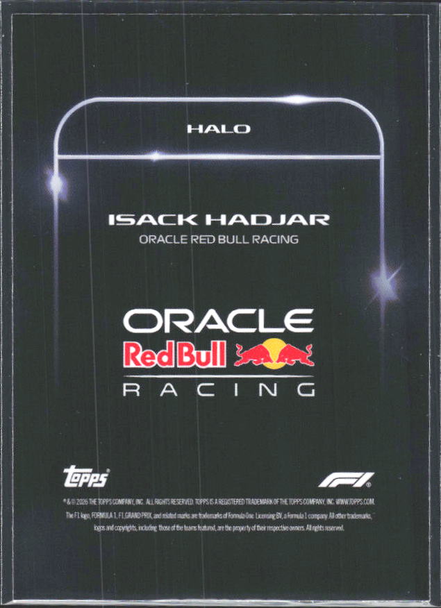 2026 Topps Formula 1 Lights Out Halo Isack Hadjar - baksida