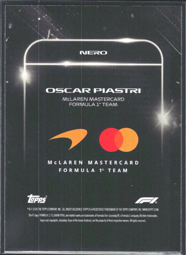 2026 Topps Formula 1 Lights Out Nero Oscar Piastri - baksida