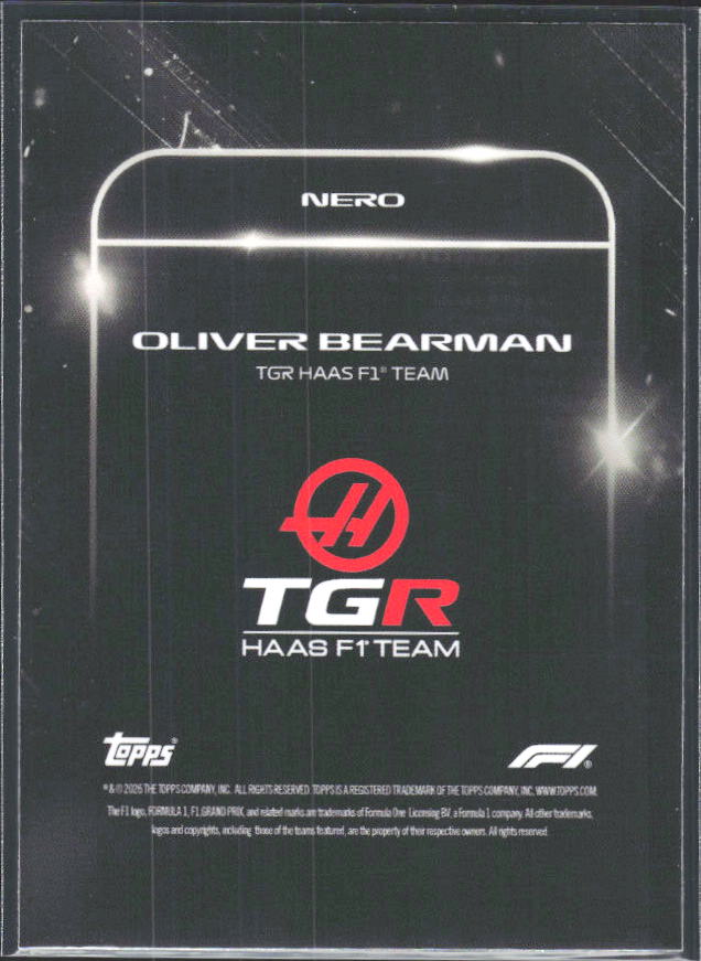 2026 Topps Formula 1 Lights Out Nero Oliver Bearman - baksida