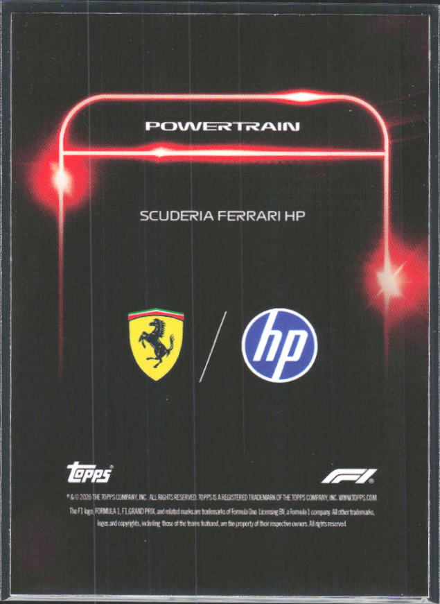 2026 Topps Formula 1 Lights Out Powertrain Frederic Vasseur / Charles Leclerc / Lewis Hamilton - baksida